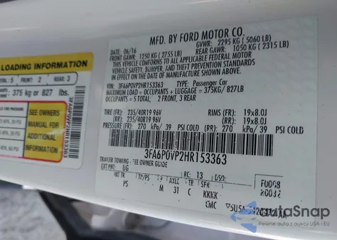 2017 Ford Fusion Sport from USA, damaged, VIN 3FA6P0VP2HR153363